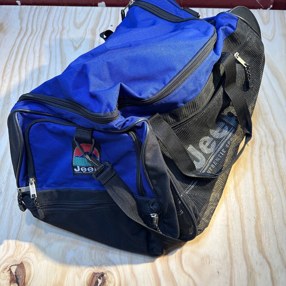 Jeep Travel Equipment Blue Black Mesh Duffle Bag Large Weekend Gym Bag